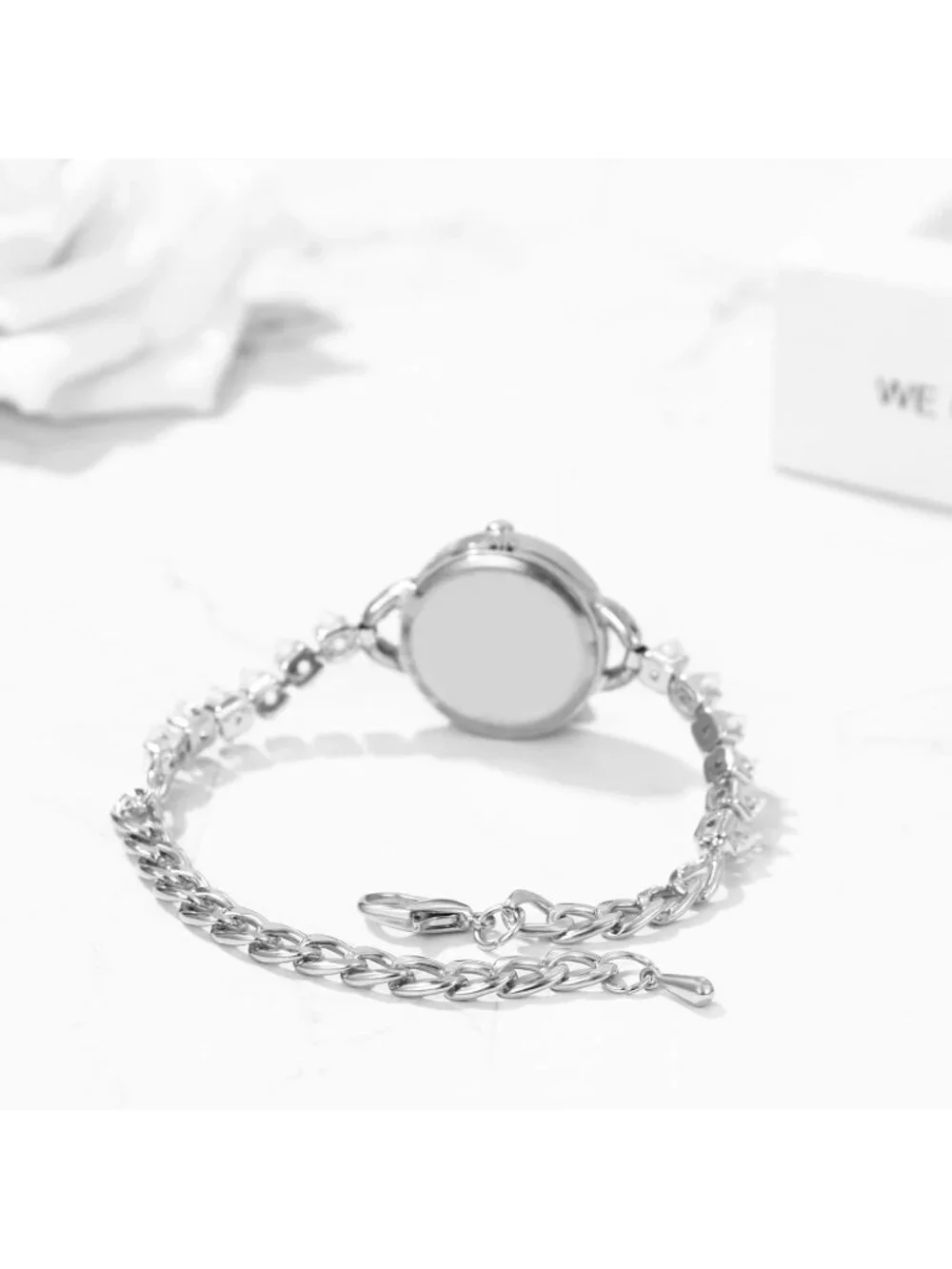 Women's Silver Analog Quartz Elegant Slim Strap Rhinestones Bracelet Wrist Watch